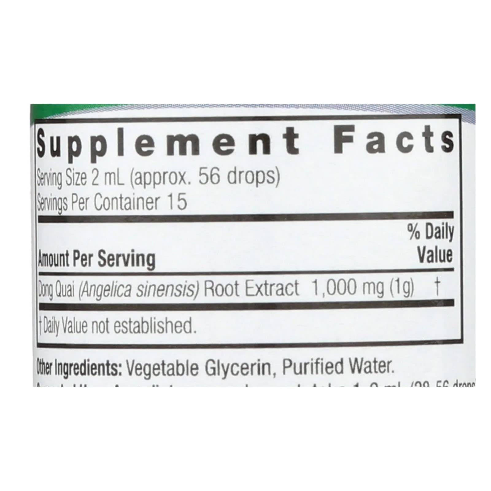 Nature's Answer Dong Quai root fluid extract label showcases alcohol-free formula for sensitive regimens