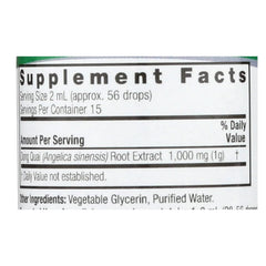 Nature's Answer Dong Quai root fluid extract label showcases alcohol-free formula for sensitive regimens