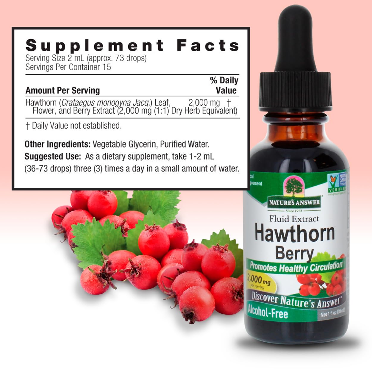 Nature's Answer Hawthorn extract pour emphasizes premium, pure liquid
