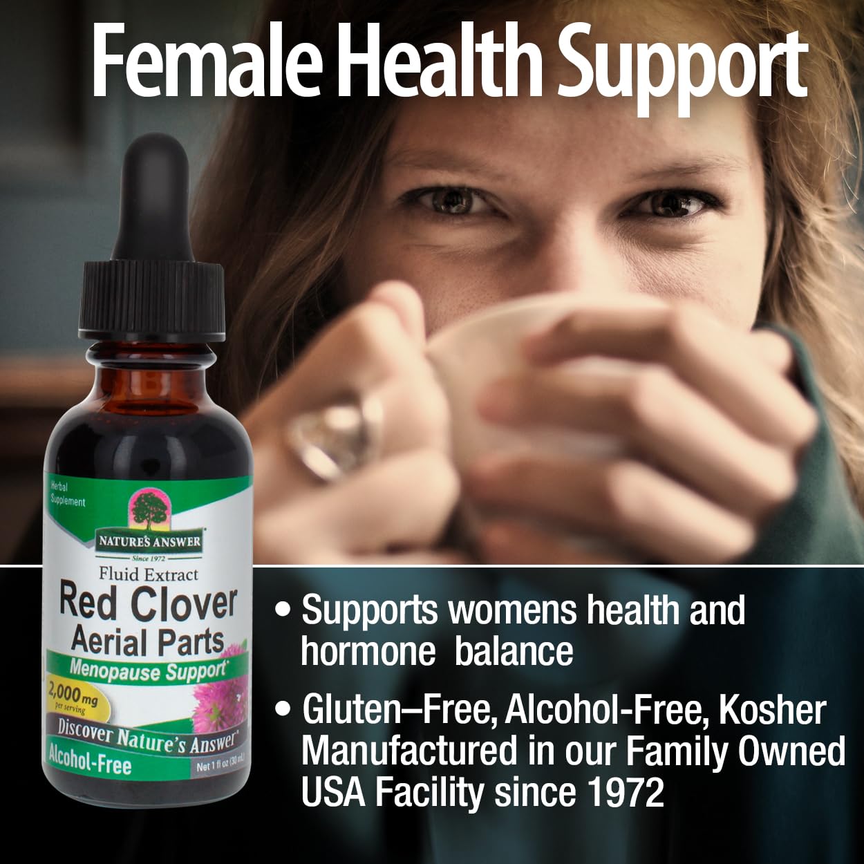 Nature's Answer kosher gluten-free icons validate dietary compatibility.