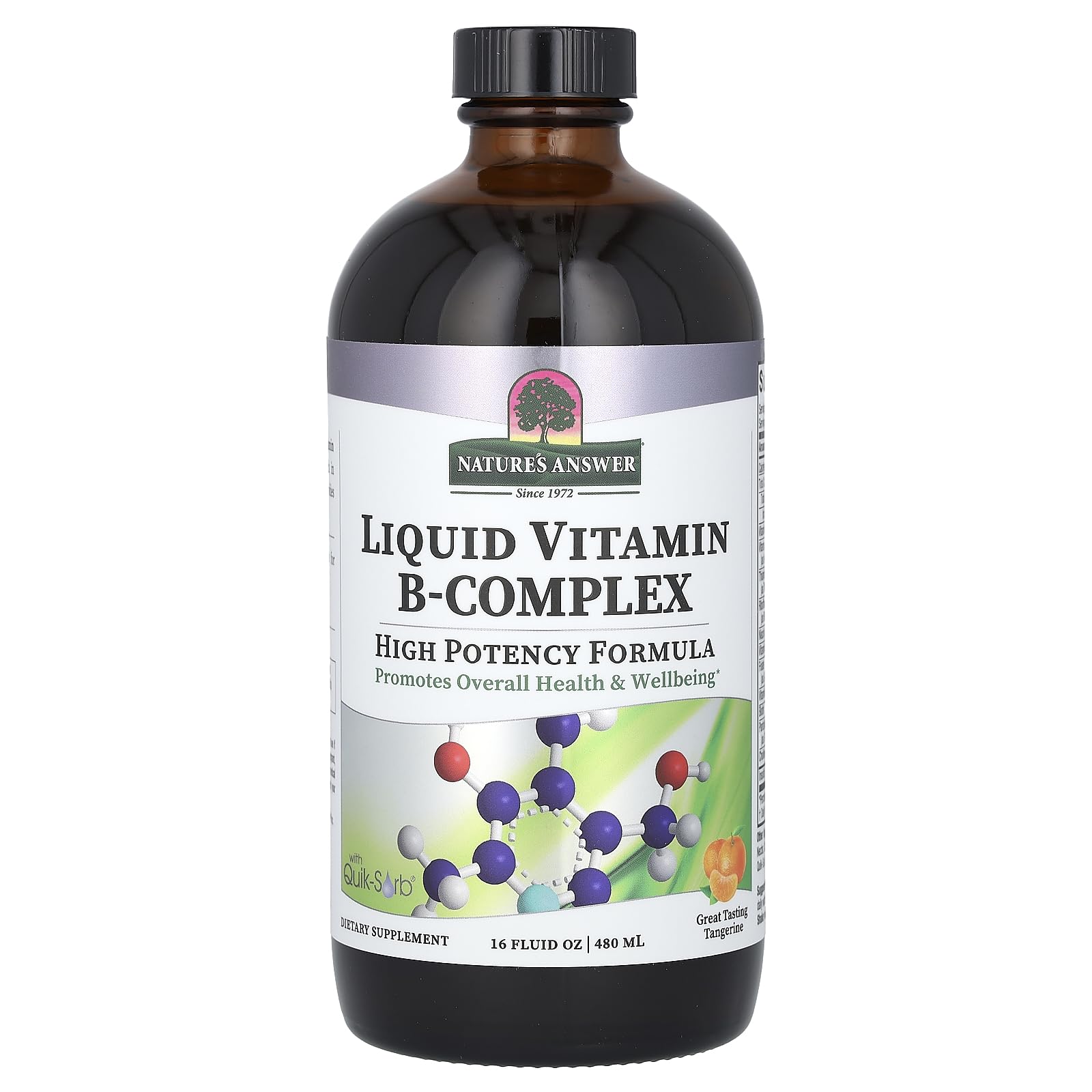 Nature's Answer Liquid Vitamin B-Complex bottle shows fast absorption for energy support.