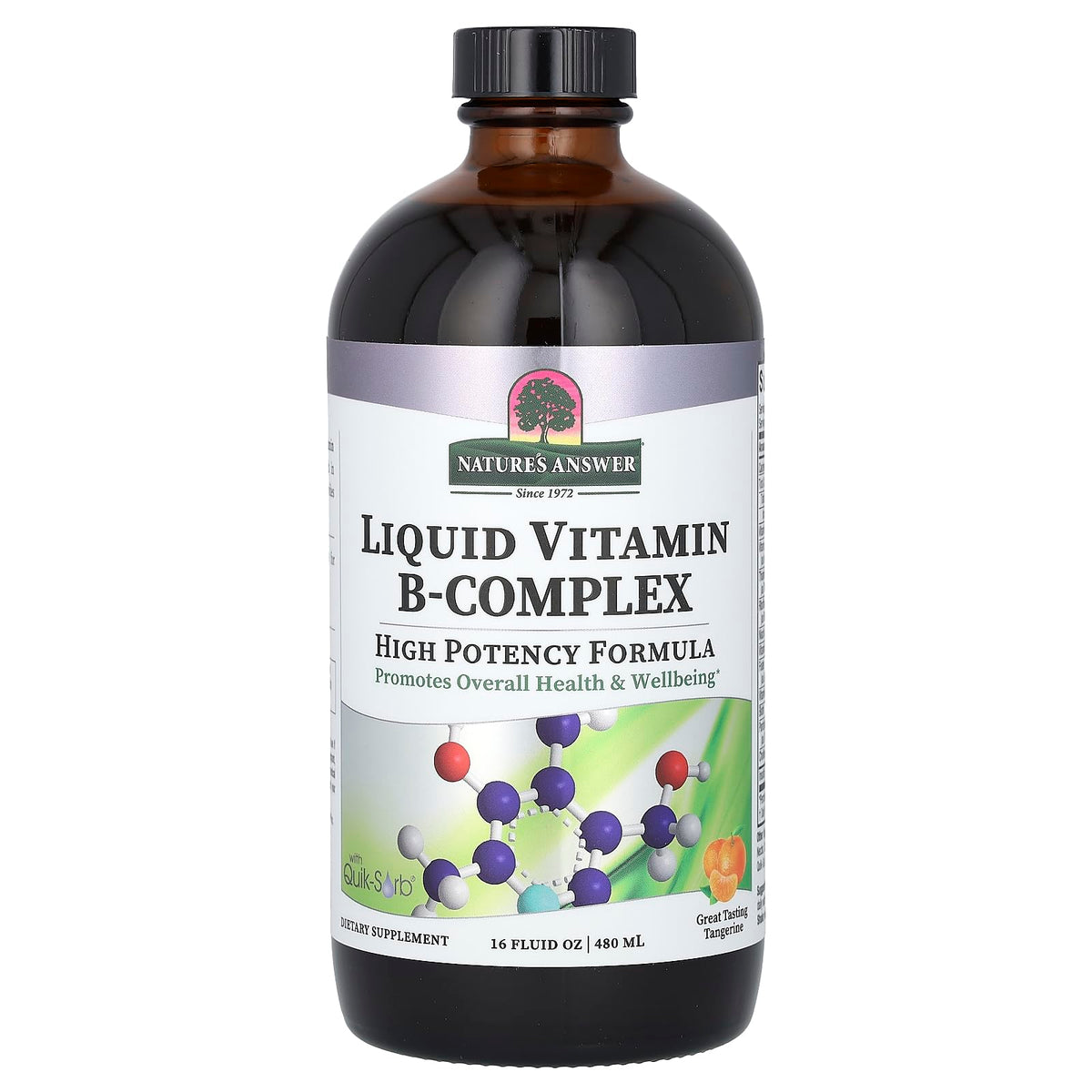 Nature's Answer Liquid Vitamin B-Complex bottle shows fast absorption for energy support.
