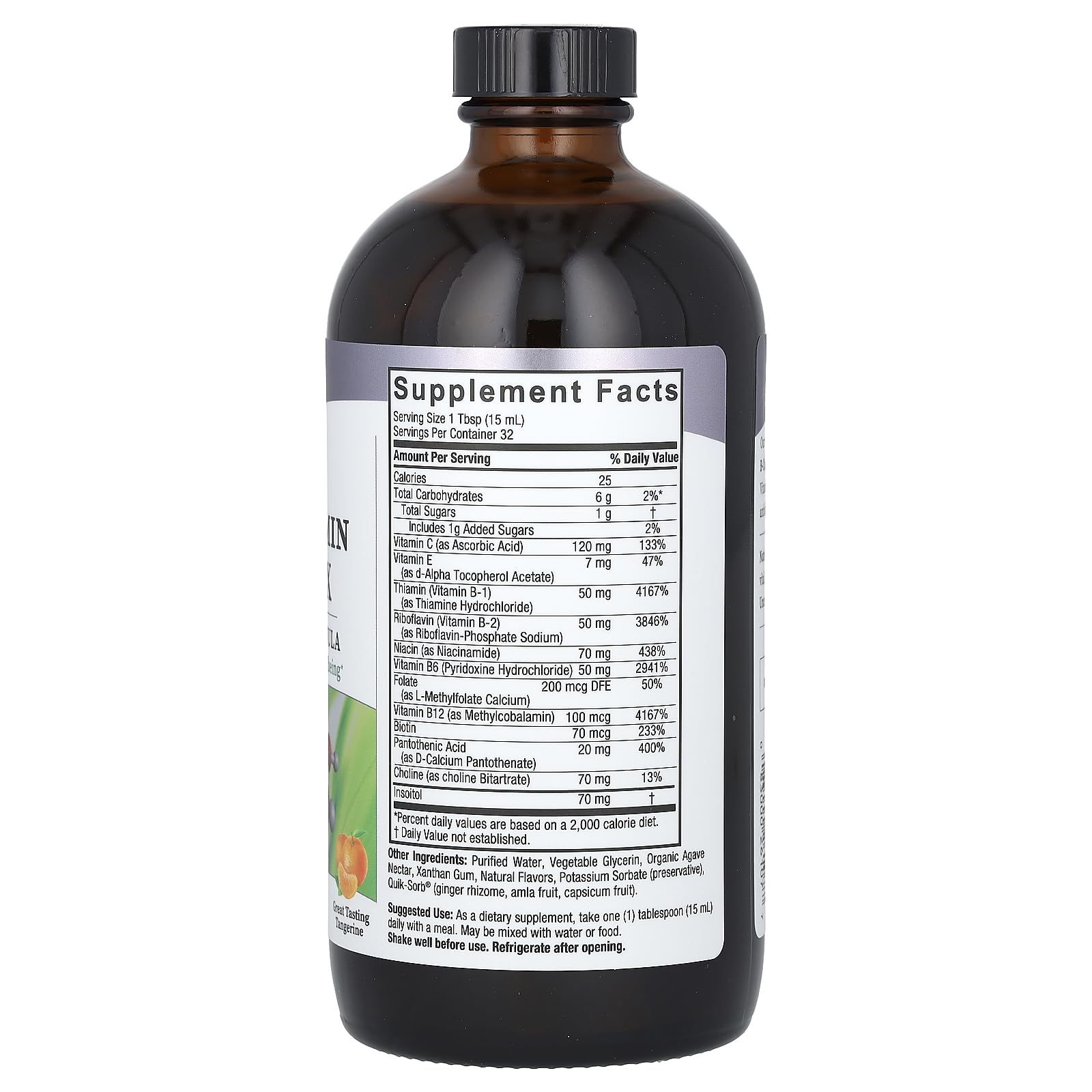 Nature's Answer Liquid Vitamin B-Complex label highlights gluten-free and benzoate-free formula.