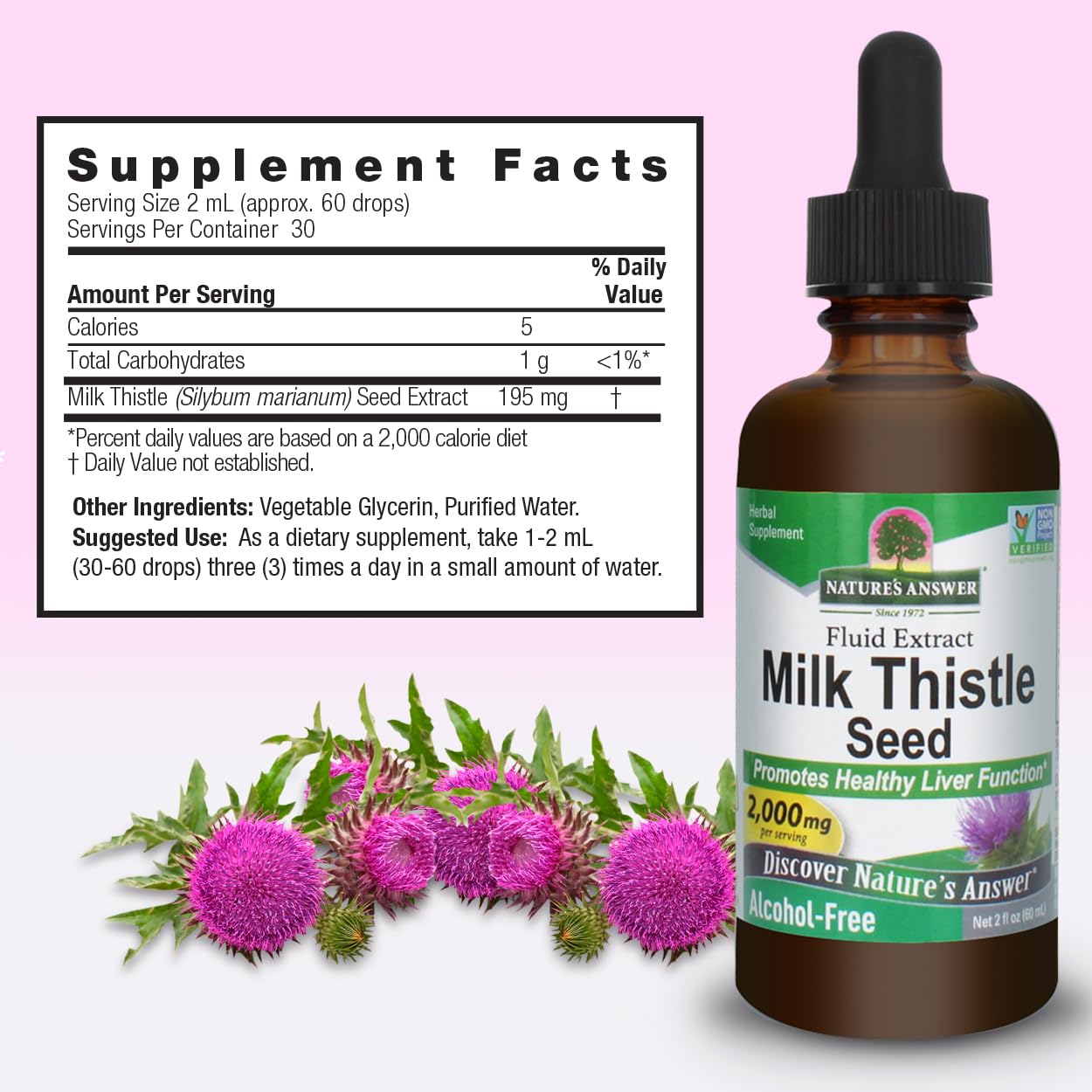 Nature's Answer Milk Thistle liquid extract in a dropper bottle.