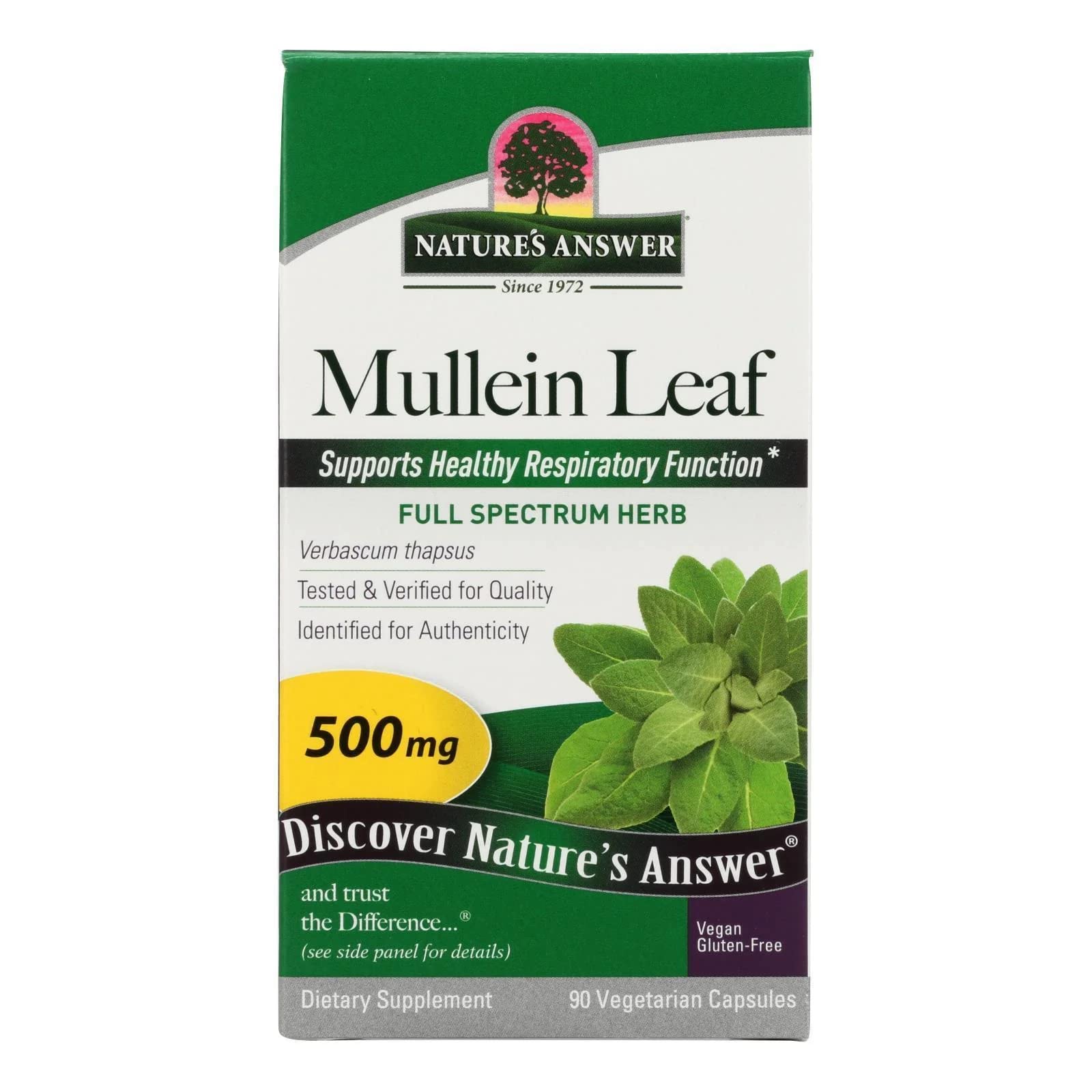Nature's Answer Mullein Leaf Capsules bottle offers convenient daily lung support.