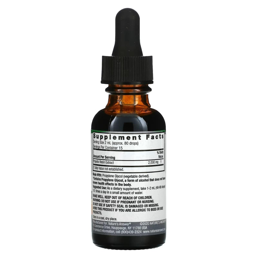 Nature's Answer Propolis Resin Extract label details for clear ingredient transparency.