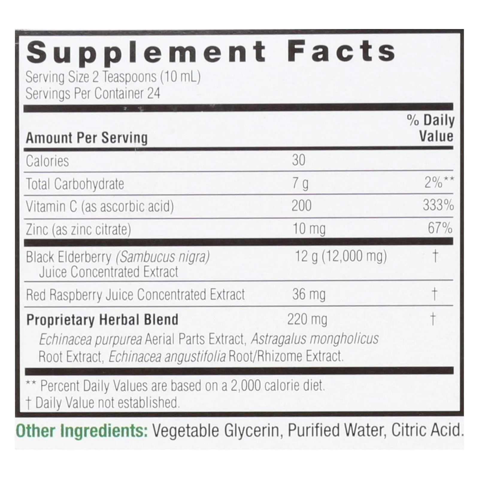 Nature's Answer Sambucus Immune bottle label highlights elderberry blend with echinacea and zinc for immune support.