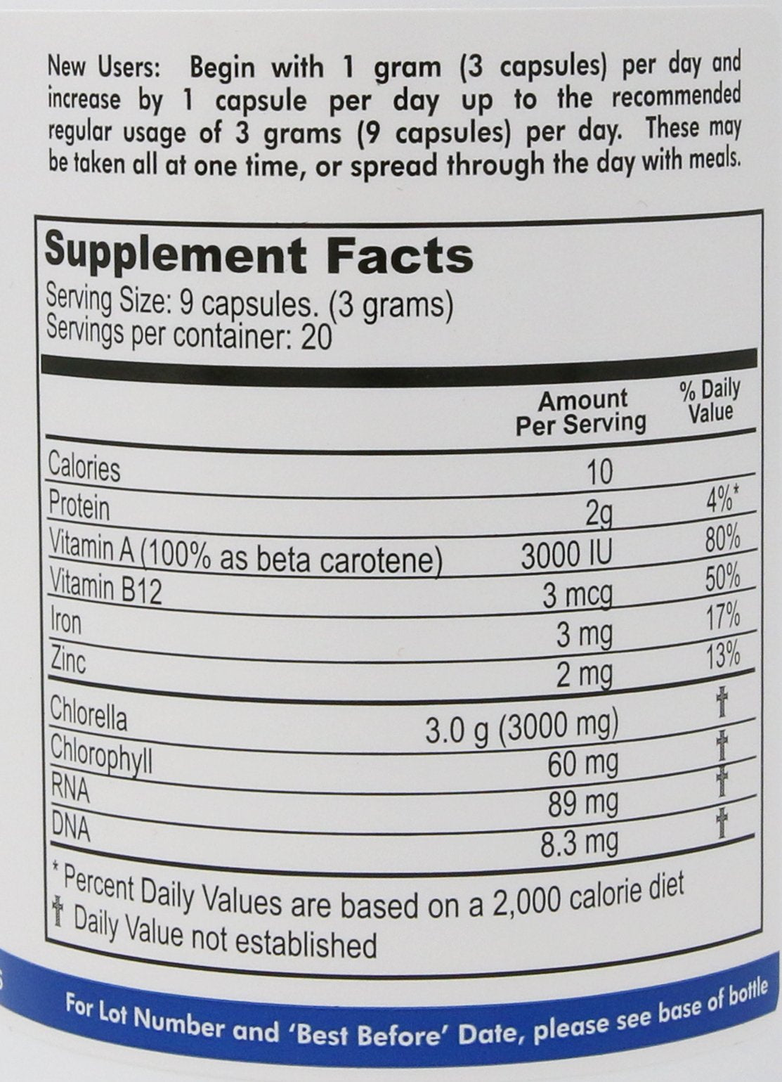 Nature's Balance chlorella capsules close-up, premium grade for easy daily nutrition.
