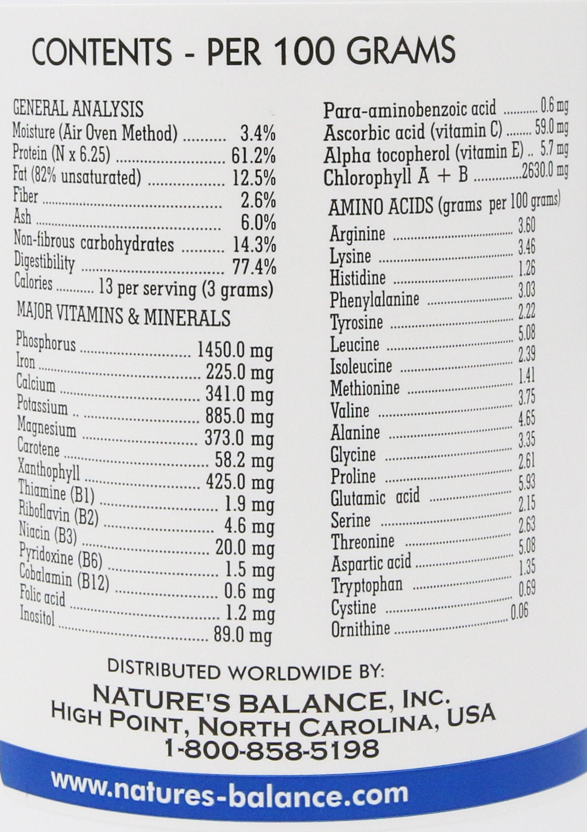 Nature's Balance chlorella grown outdoors in mineral-rich ponds, natural cultivation.