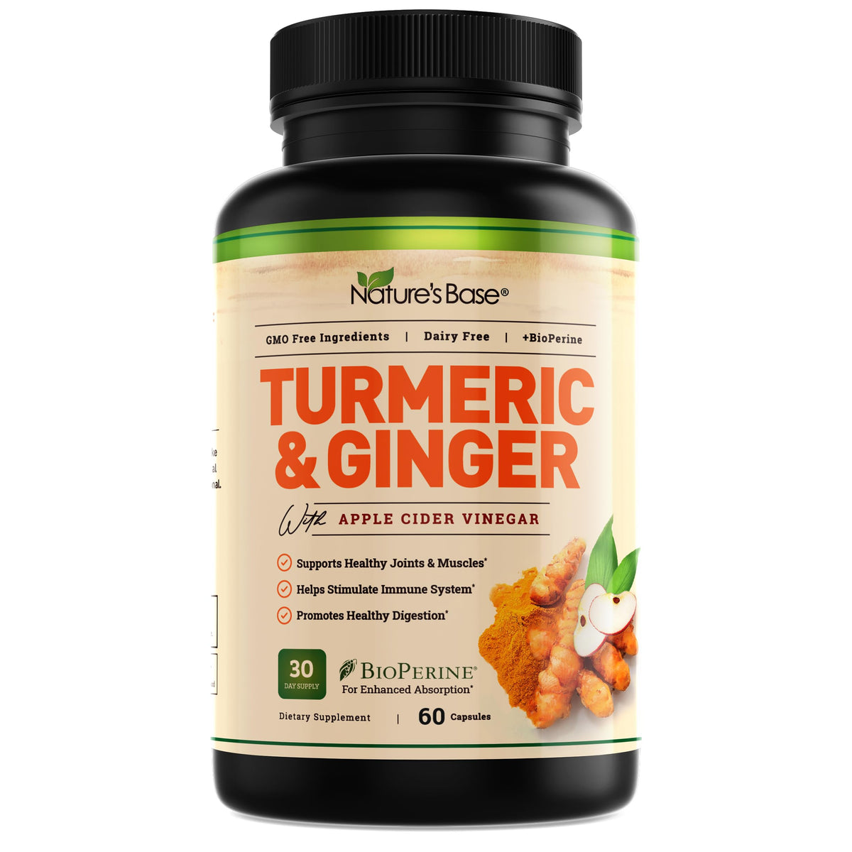 Nature's Base turmeric capsules bottle front supports daily wellness