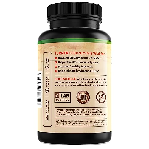 Close-up of Nature's Base label highlighting curcuminoids and BioPerine for absorption.