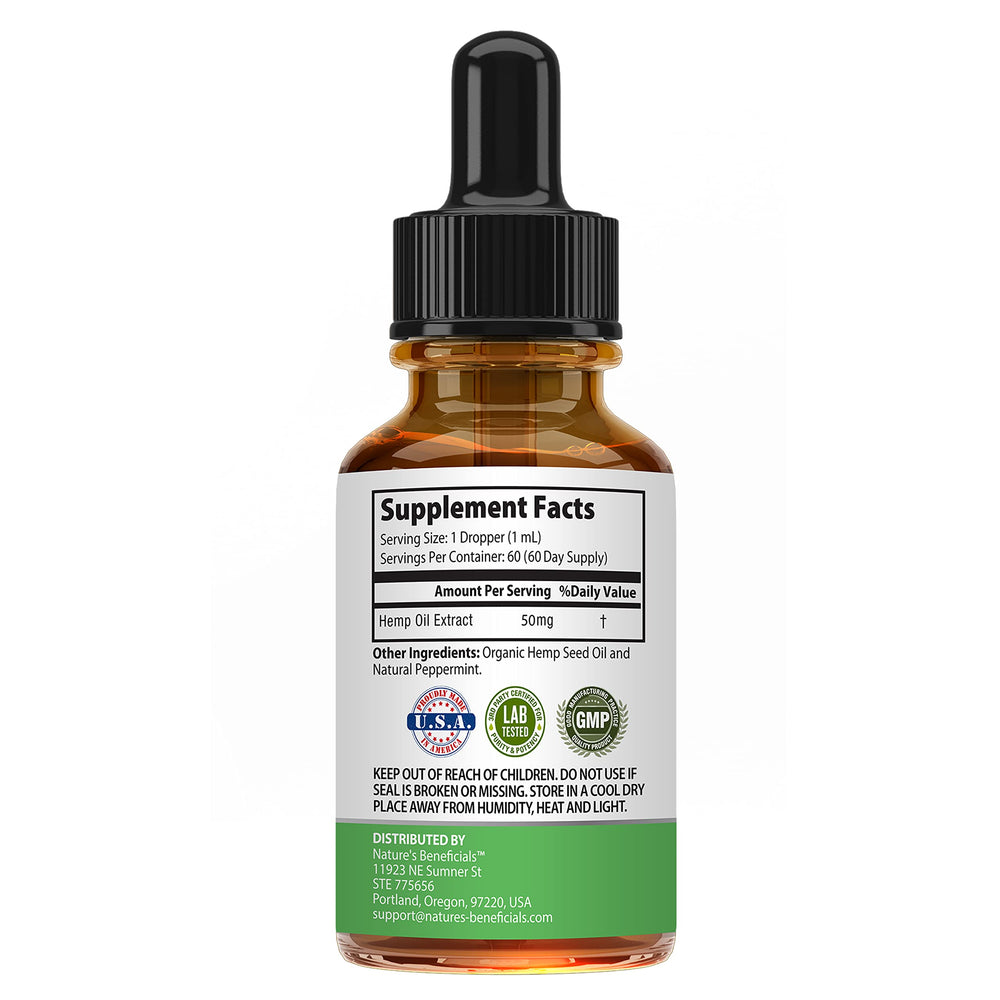 Nature's Beneficials bottle label close-up shows organic, non-GMO formulation.