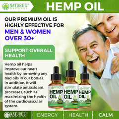 Nature's Beneficials organic hemp seed oil base for absorption.