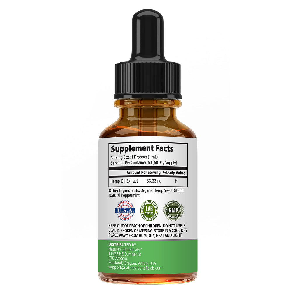 Nature's Beneficials peppermint flavor hemp oil provides refreshing taste.