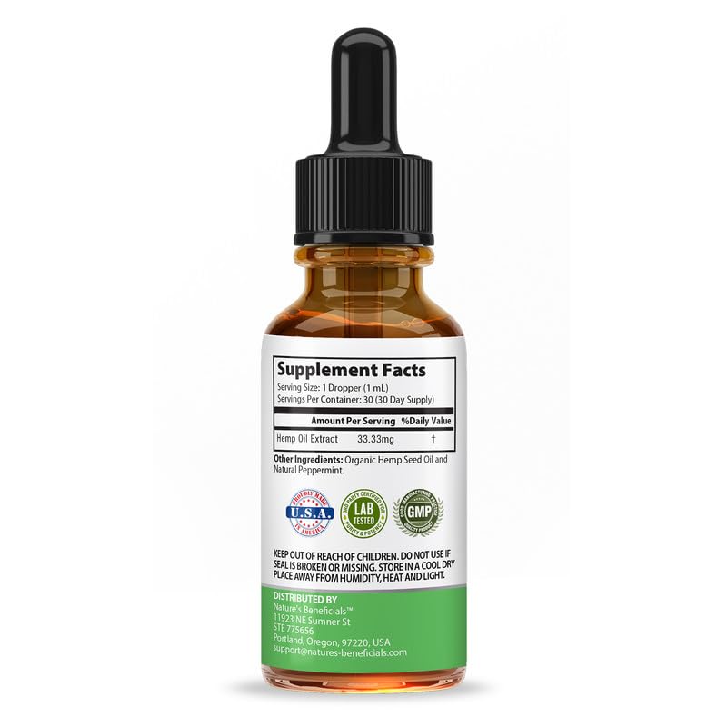 Nature's Beneficials peppermint-mint flavor drops shown for easy dosing