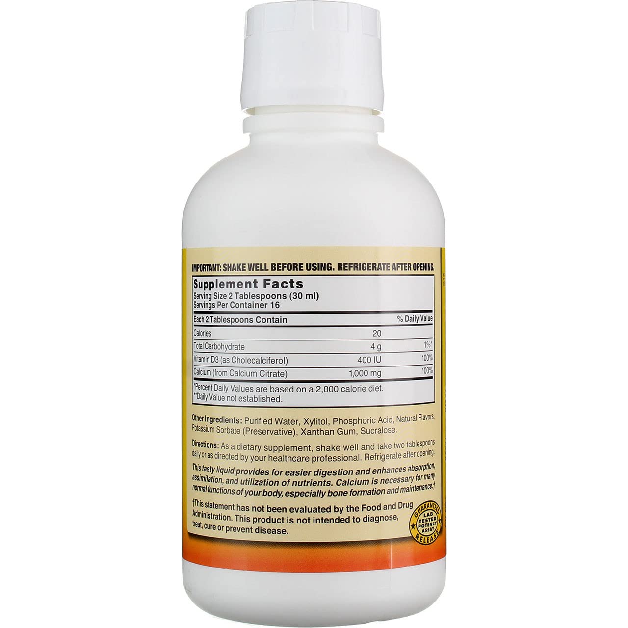 Nature's Blend 16 oz bottle of calcium citrate liquid for daily use