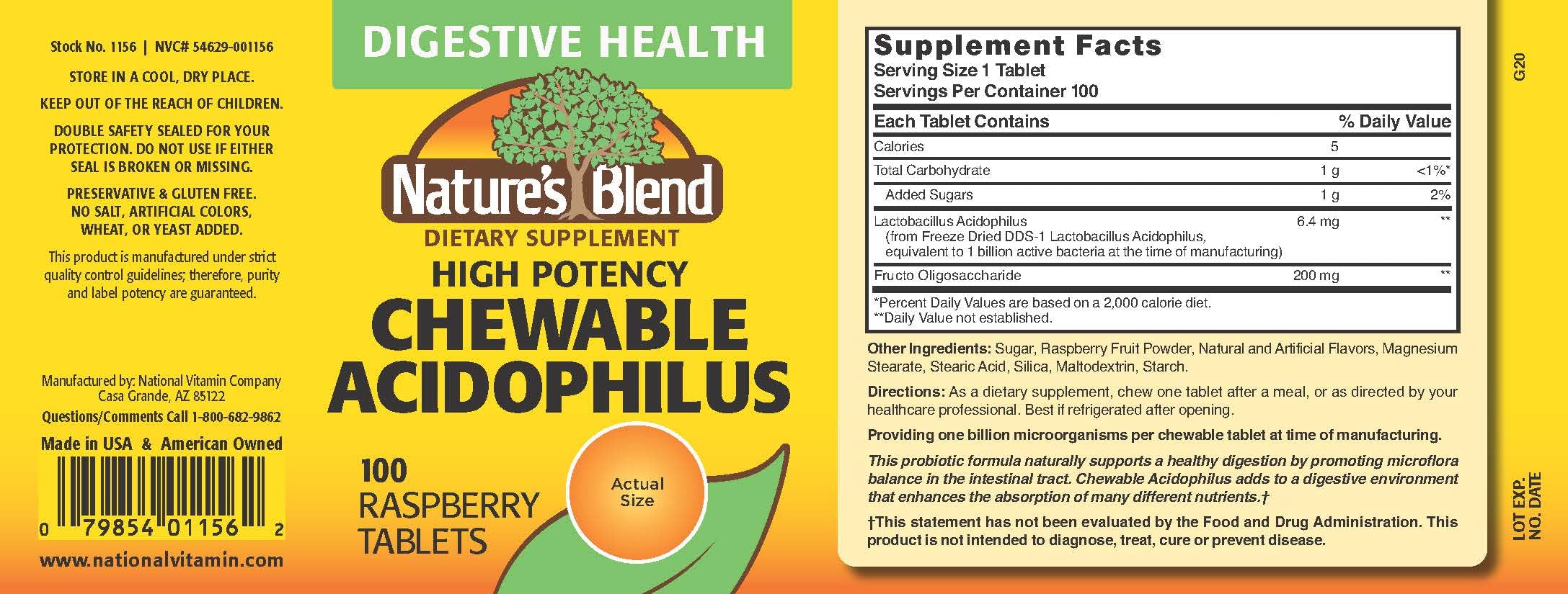 Nature's Blend Acidophilus bottle label close-up showing high potency formula