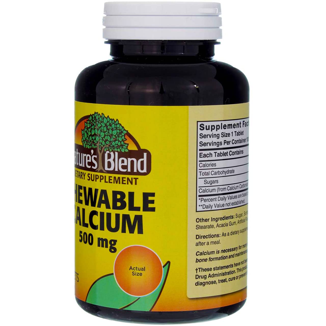 Nature's Blend calcium chewable packaging-box display with 100 tabs and Bavarian cream flavor