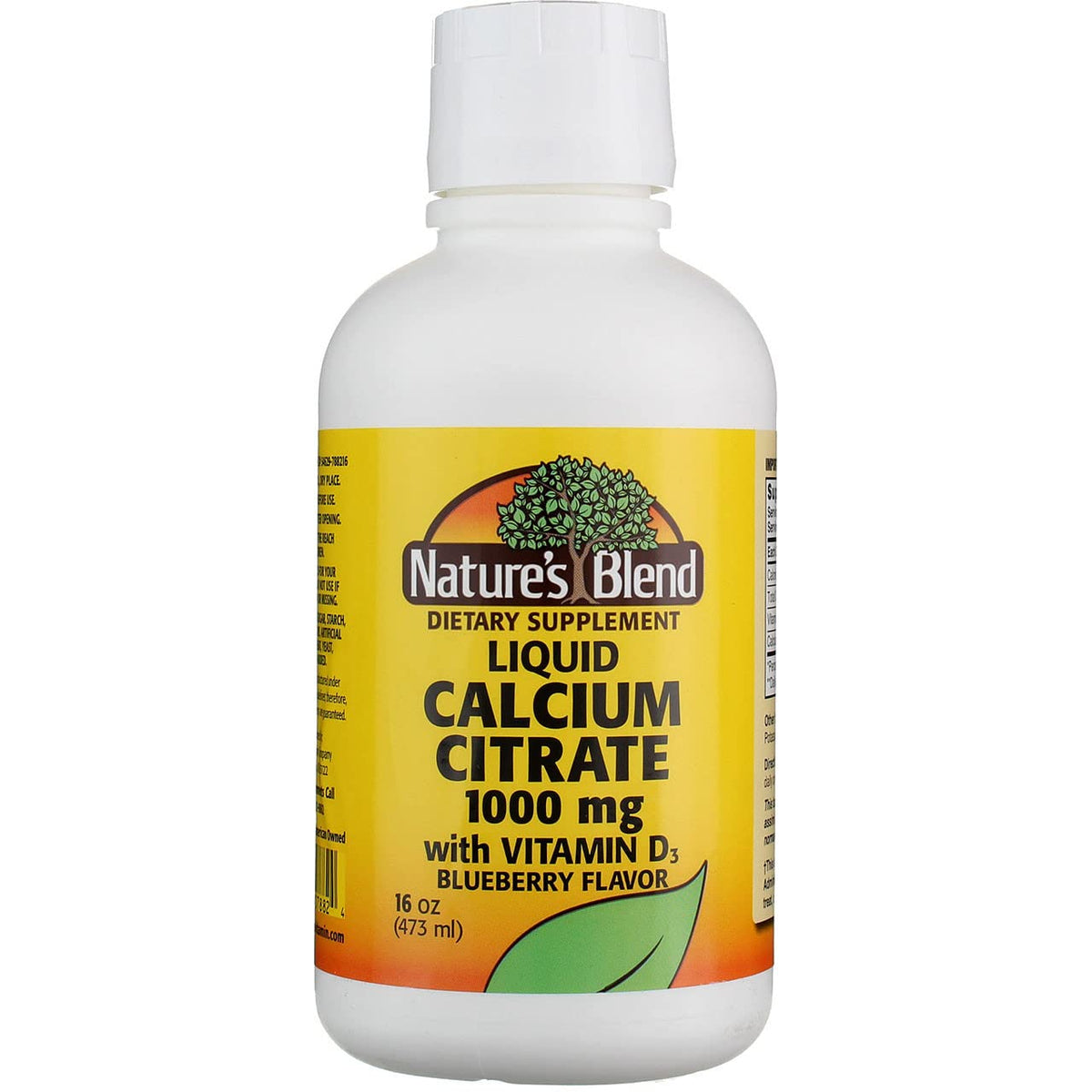 Nature's Blend calcium citrate blueberry liquid bottle with measuring cap for easy servings