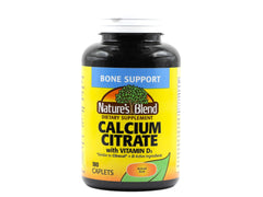 Nature's Blend Calcium Citrate with D3 100 tablets – front view showing compact bottle for bone support