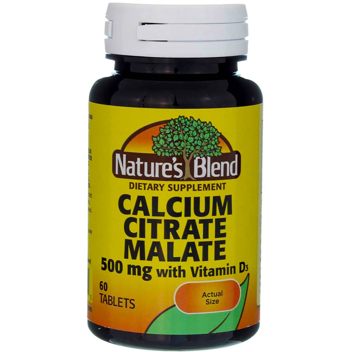 Nature's Blend bottle-front showcasing calcium citrate malate tablets for daily calcium support