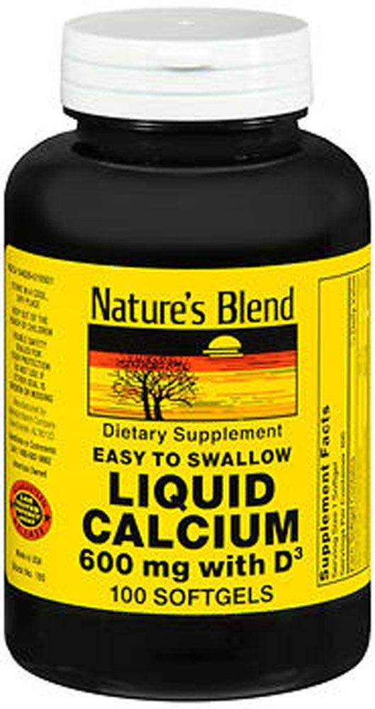 Nature's Blend Calcium Liquid bottle with D3, easy-to-swallow daily supplement.