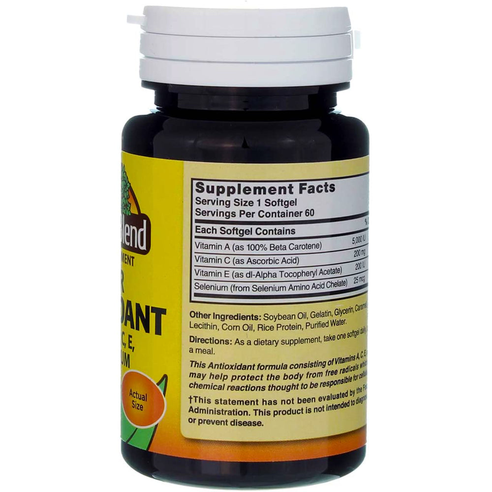 Nature's Blend Super Antioxidant Aces capsules on a surface suggest quick swallow.