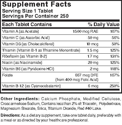 Nature's Blend Daily Vite bottle with tablets on countertop, convenient daily supplement