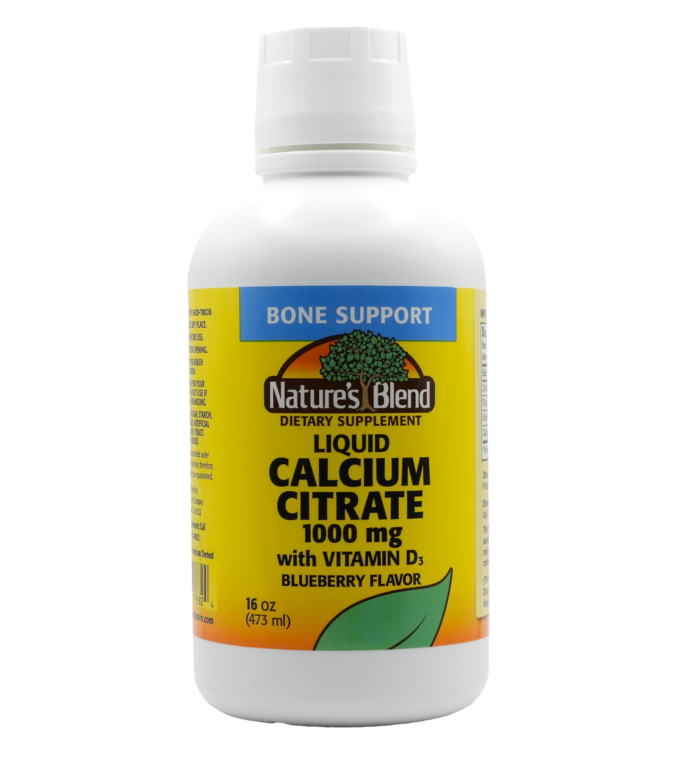 Nature's Blend Liquid Calcium Citrate 1000 mg blueberry bottle for daily calcium support