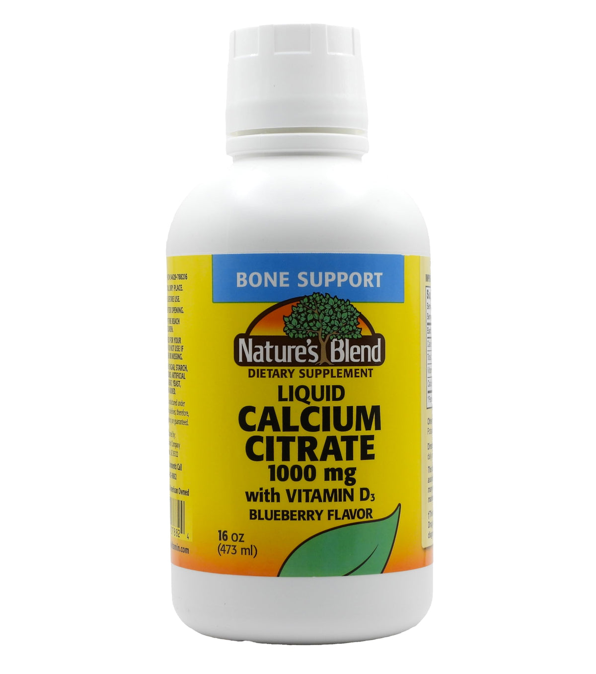 Nature's Blend Liquid Calcium Citrate 1000 mg blueberry bottle for daily calcium support
