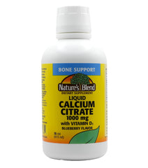 Nature's Blend Liquid Calcium Citrate 1000 mg blueberry bottle for daily calcium support