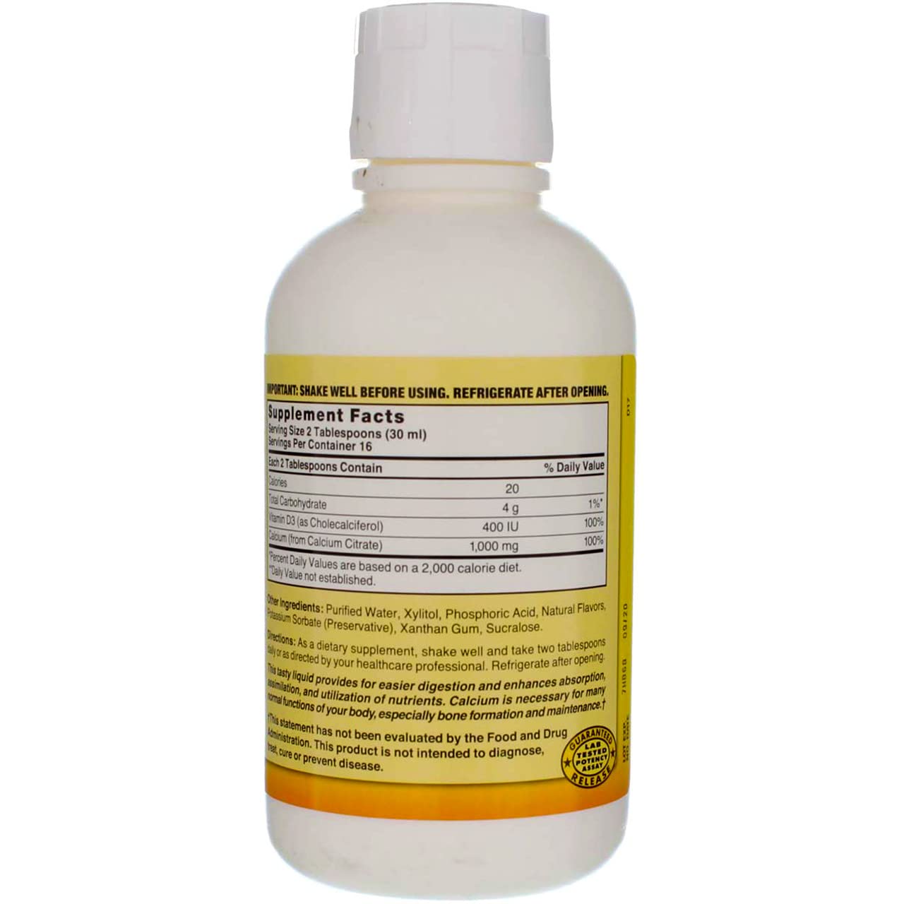 Nature's Blend measuring cap enables precise calcium liquid portions