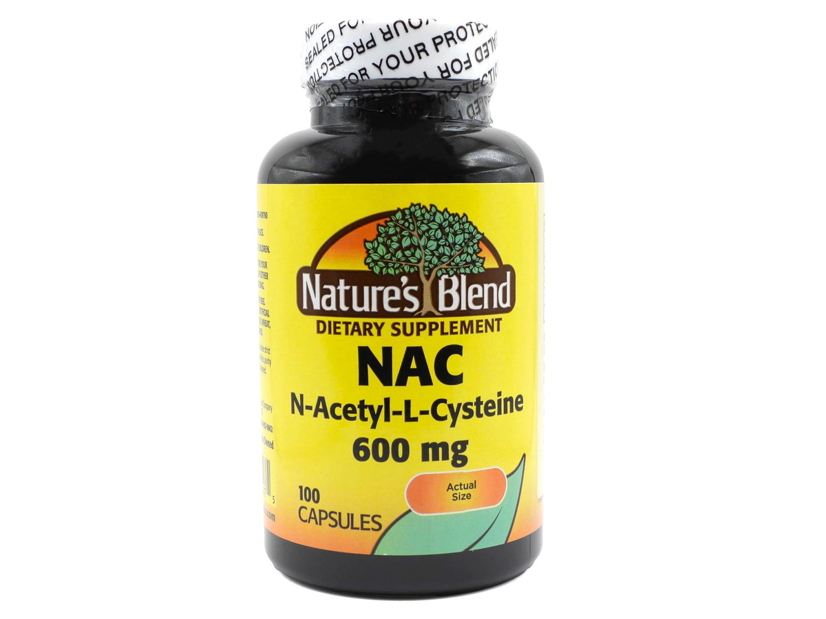 Nature's Blend NAC 600mg bottle front view, suggesting immune support and antioxidant protection.