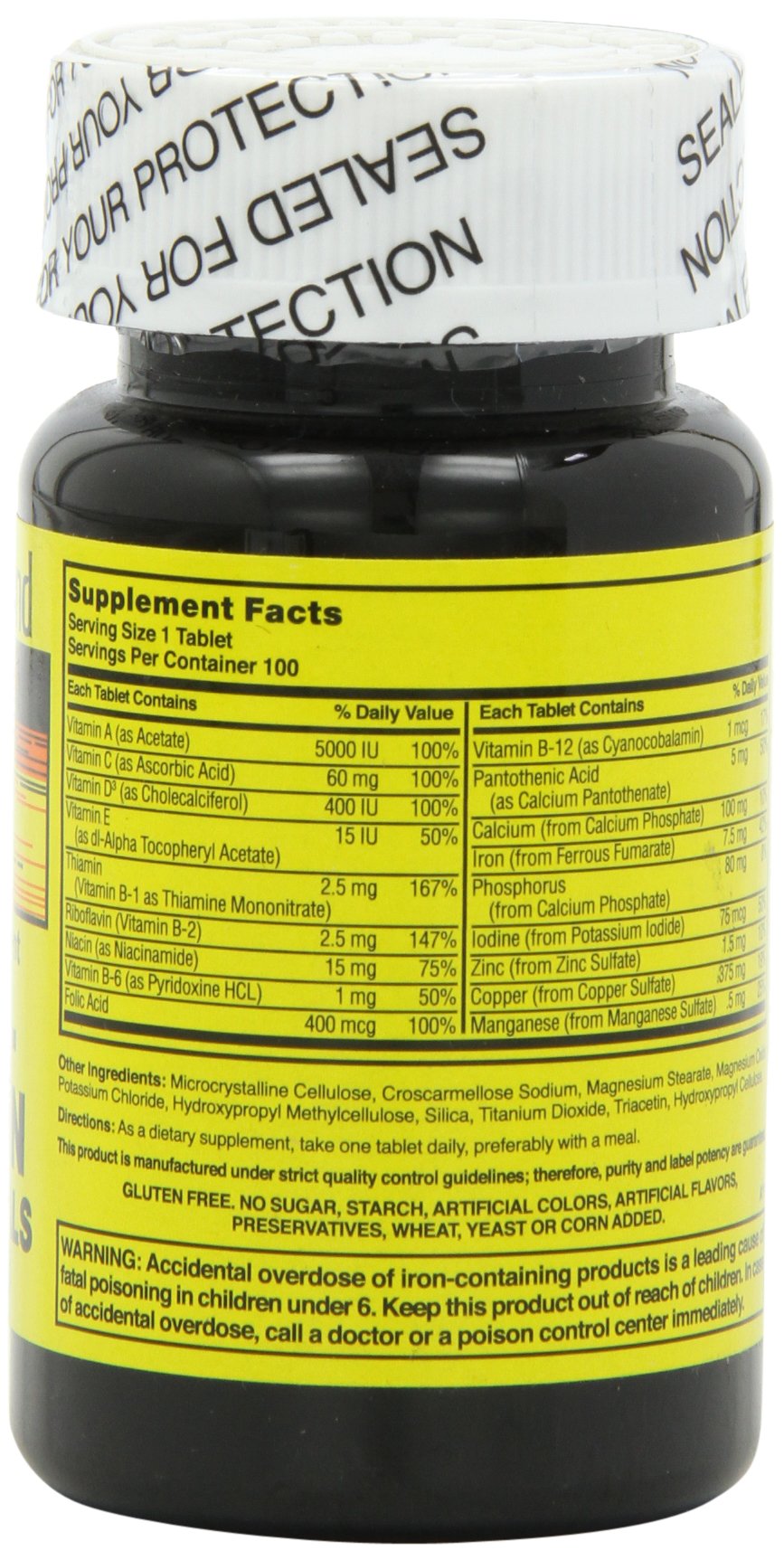 Nature's Blend NAT B Multivitamin & Mineral TB label detail with nutrients