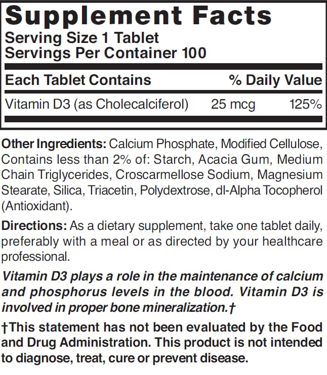 Nature's Blend NAT B VIT D3 TB 1000IU 100 label details aid informed daily use.