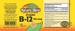 Nature's Blend NAT B12 100mcg bottle back with dosage and ingredients