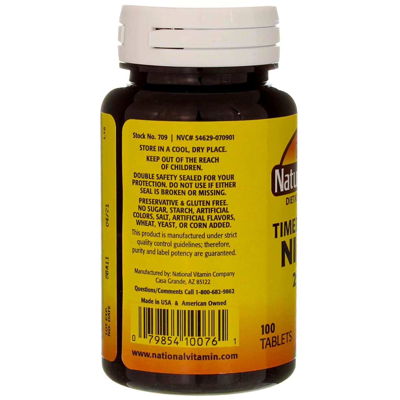 Label shows gluten-free claim on Nature's Blend Niacin packaging