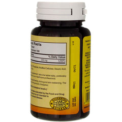 Bottle displays dosage instructions for one tablet daily with meals