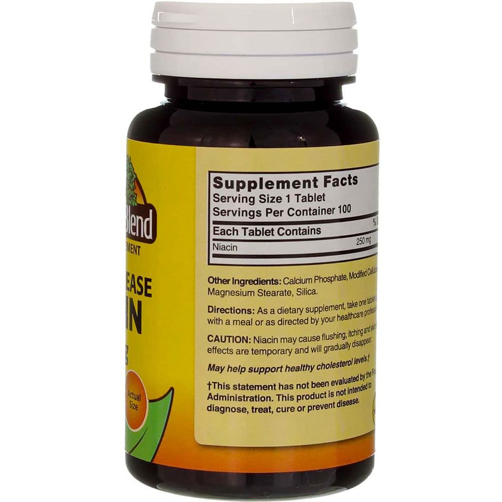 Single Niacin tablet beside the bottle illustrates simple daily supplementation