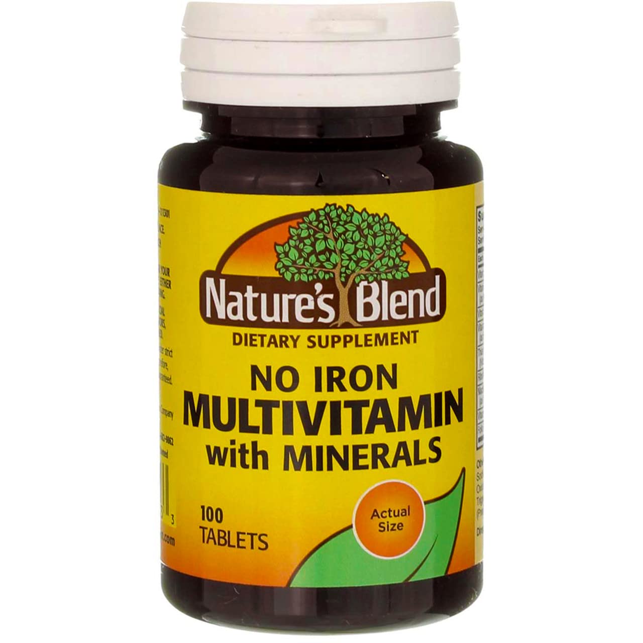 Nature's Blend No Iron Multivitamin bottle-front shows clean packaging and daily nutrition support