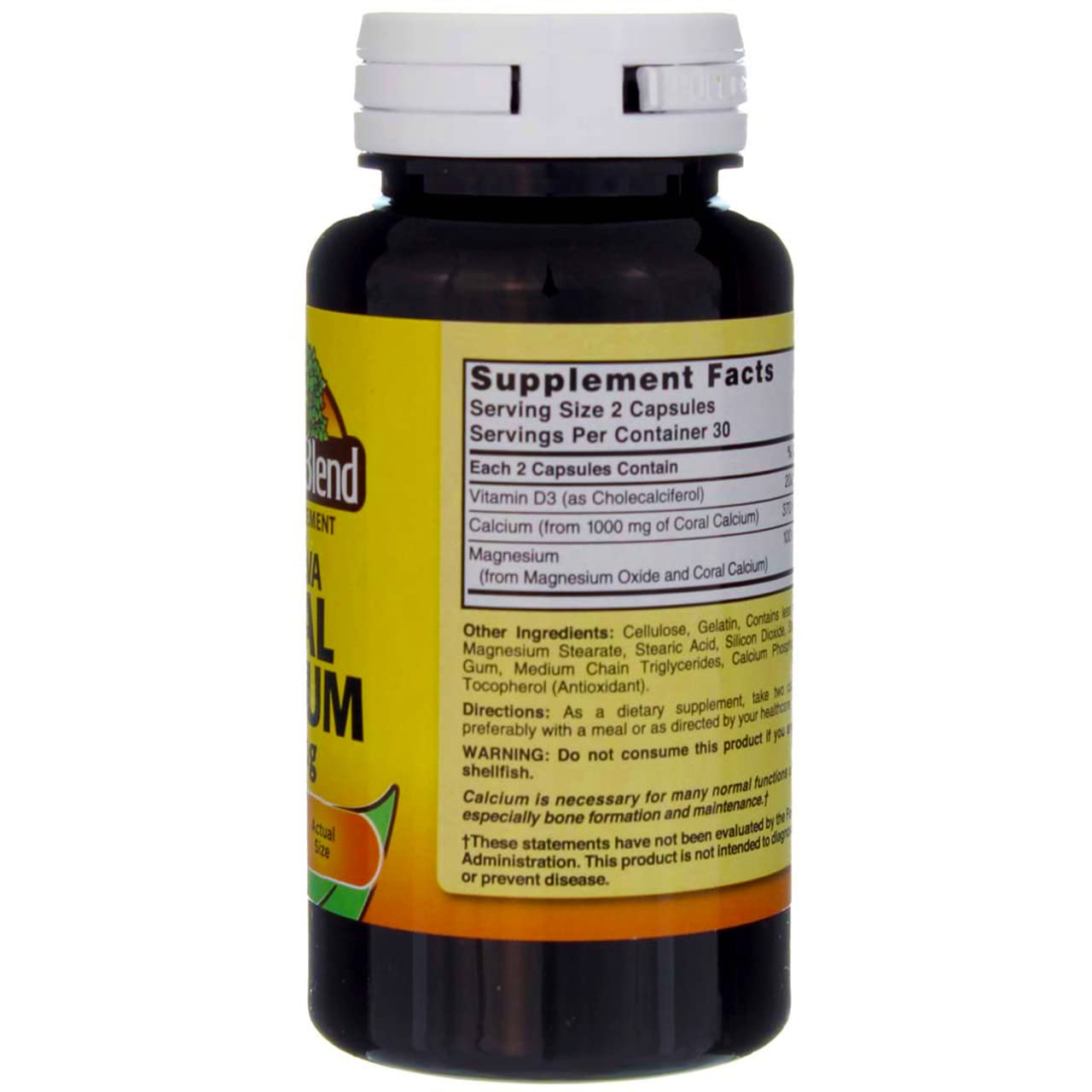 Front view of Nature's Blend coral calcium packaging showing 1,000 mg per capsule