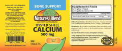 Nature's Blend Oyster Shell Calcium tablets close-up for daily mineral intake