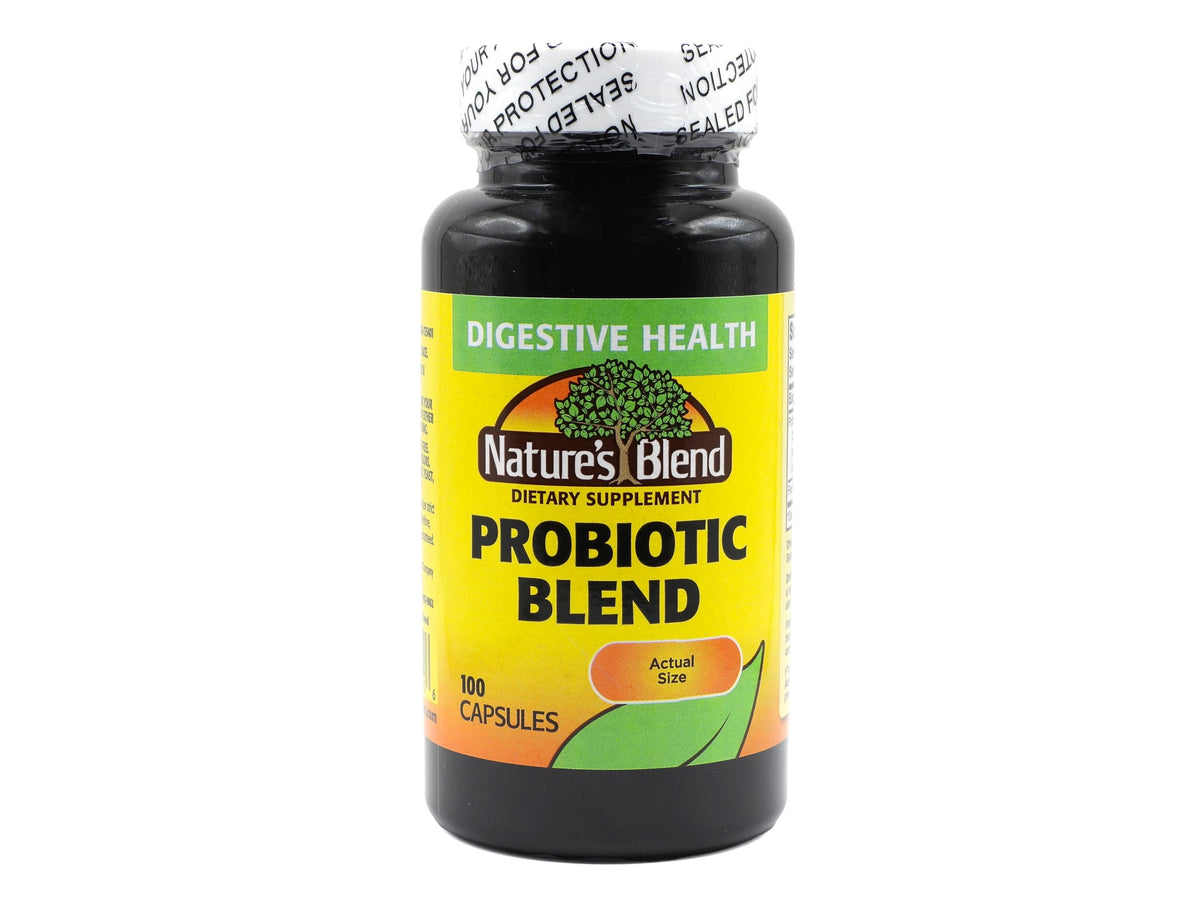 Nature's Blend probiotic bottle showing 2M CFU for digestive support on display