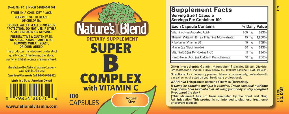 Nature's Blend Super B with C capsules closeup supports daily energy.