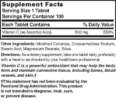 Nature's Blend vitamin C 500 mg packaging graphic highlighting natural water-soluble Ascorbic Acid