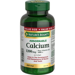 Nature's Bounty absorbable calcium D3 softgels bottle close-up for daily bone health support
