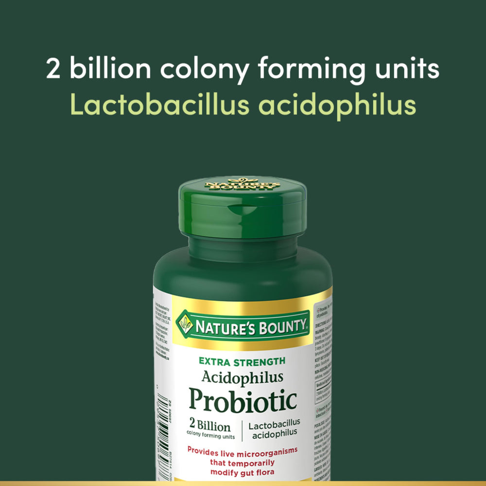 Nature's Bounty Acidophilus bottle stored in a cool, dry place