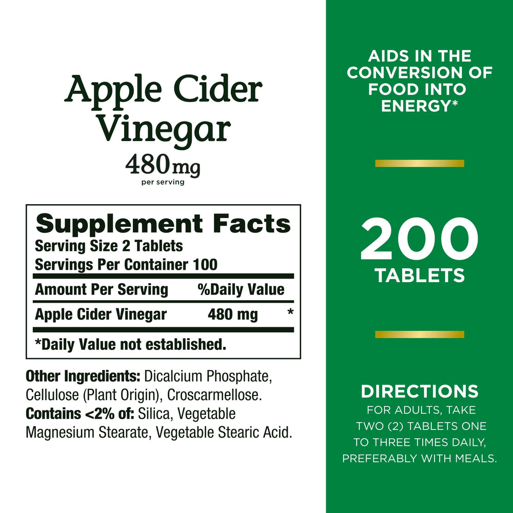 Close-up of Nature's Bounty ACV tablets showing the pill form