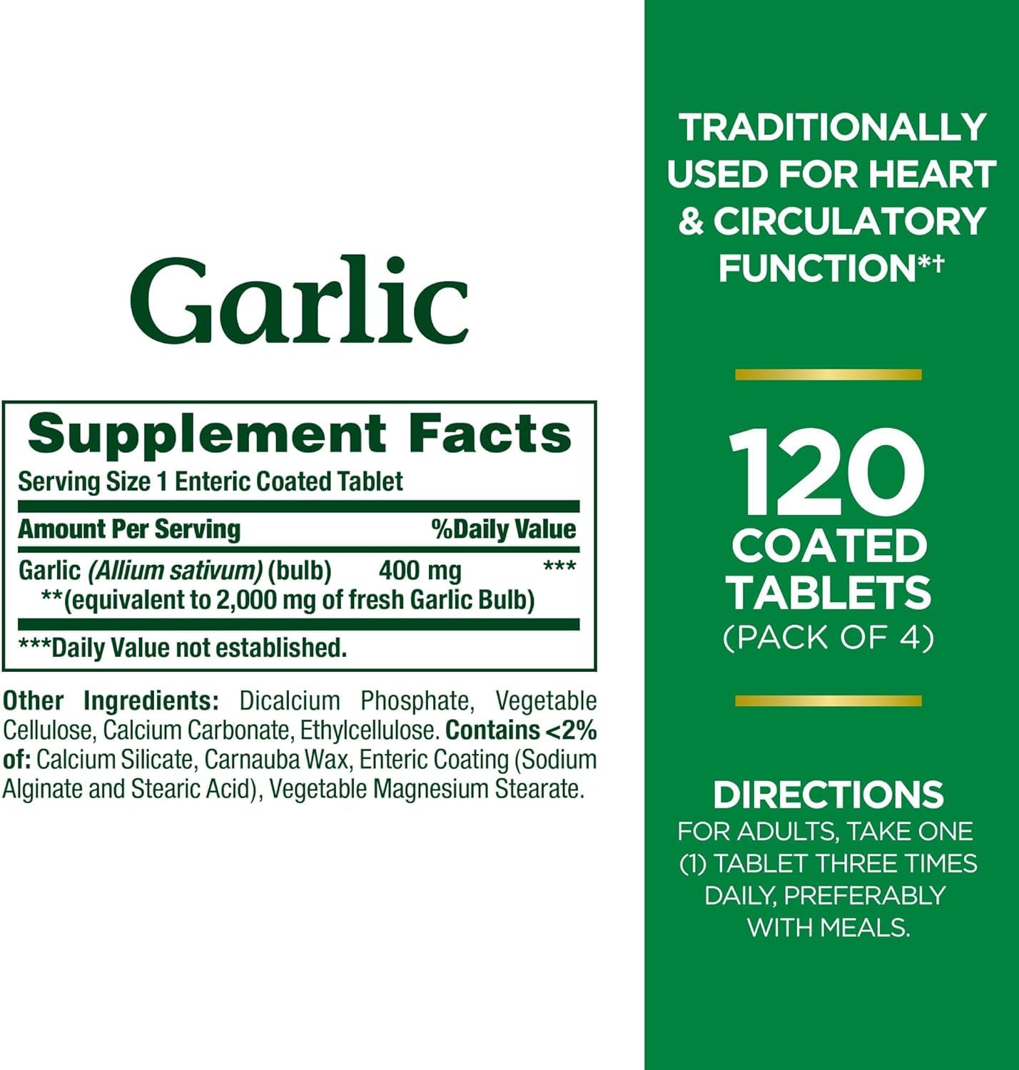 Nature's Bounty ajo 2000 mg, tabletas fáciles de tragar para comodidad.