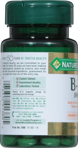 Nature's Bounty B-12 1000 mcg tablets label detail